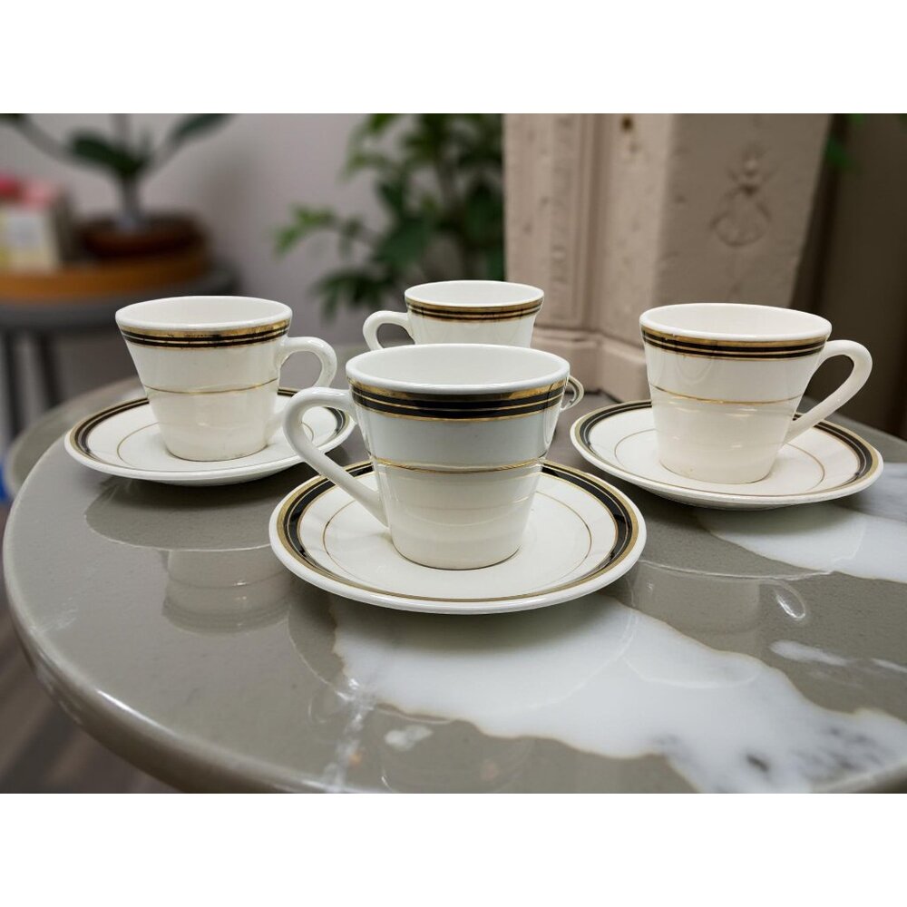 vintage medallion sterling china porcelain set of 4 cup and saucer set